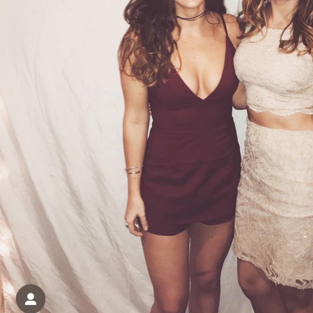 Burgundy Red Plunge Neck Bodycon Mini Romper